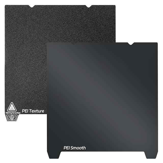 Placa PEI de UniTak3D, cara texturizada negra marcada PEI Texture y cara lisa marcada PEI Smooth