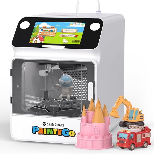 Impresora 3D cerrada SainSmart PrintyGo Mini con puerta frontal y pantalla táctil