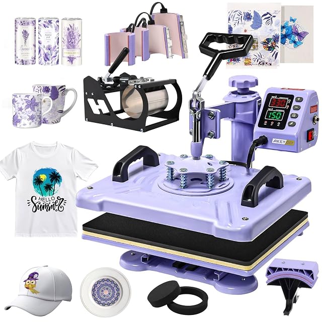 Prensa de calor giratoria AKEYDIY 5 en 1 con accesorios para taza, gorra y plato