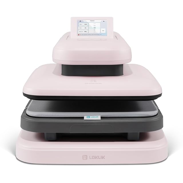 Prensa de calor LOKLiK ImPress Auto Heat Press 2 rosa con pantalla táctil en la placa superior
