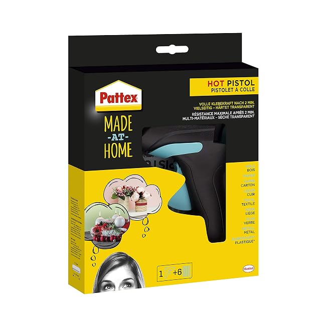Pistola de cola caliente Pattex Made at Home en su caja de venta