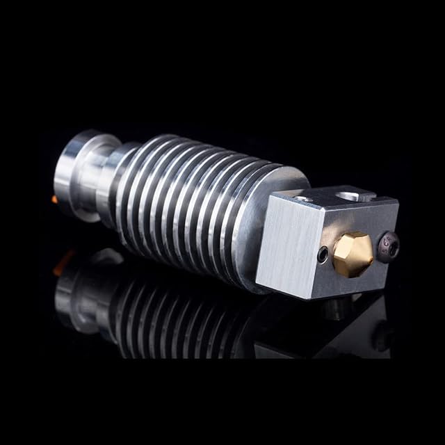 Hotend V6 plateado montado con disipador de aletas, bloque calefactor y boquilla de latón, sin cableado