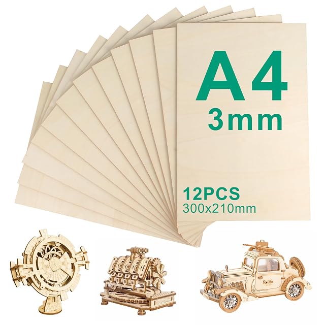 Planchas de contrachapado en abanico con el texto A4 3mm 12PCS 300 × 210mm, con kits de maquetas de madera