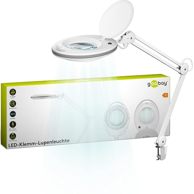 Lámpara lupa blanca goobay con lente redonda y brazo de doble articulación