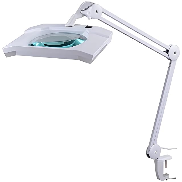 Lámpara lupa blanca SEMPLIX con una gran lente rectangular