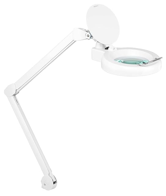 Lámpara lupa blanca Showlite LL-6085D con un brazo articulado largo y tapa de la lente