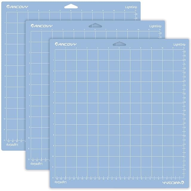 Tres bases azules RANCOVY LightGrip con cuadrícula marcada hasta 12 in y 30 cm