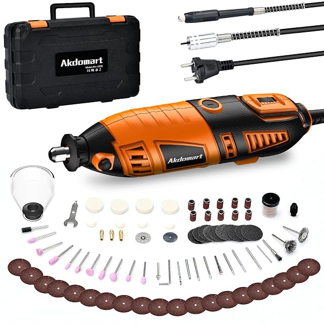 Kit de herramienta rotativa Akdomart con eje flexible y accesorios en un maletín