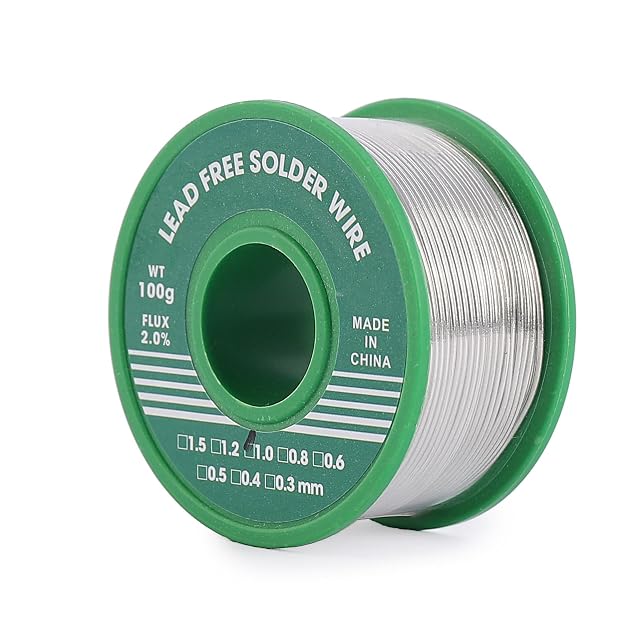 Bobina verde sin marca rotulada hilo de soldadura sin plomo, WT 100 g, fundente 2,0 %, 1,0 mm marcado