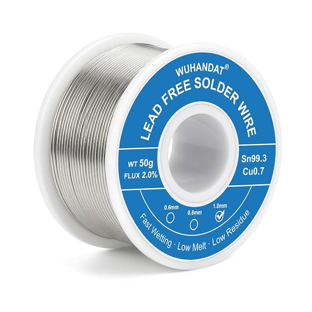 Bobina azul de WUHANDAT rotulada WT 50 g, fundente 2,0 %, Sn99.3 Cu0.7, 1,0 mm marcado