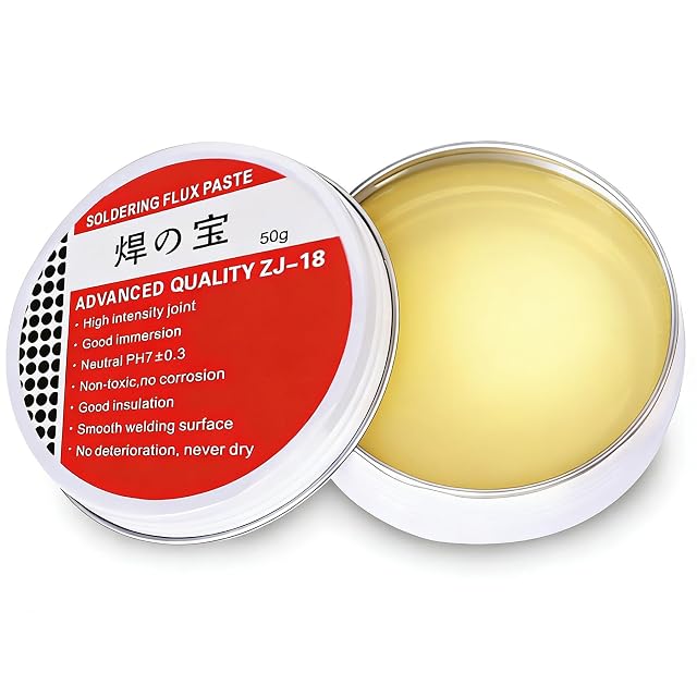 Lata abierta de 50 g de pasta clara rotulada Soldering Flux Paste, Advanced Quality ZJ-18
