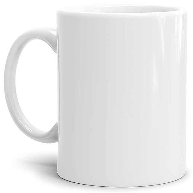 Taza lisa de cerámica blanca con asa redonda